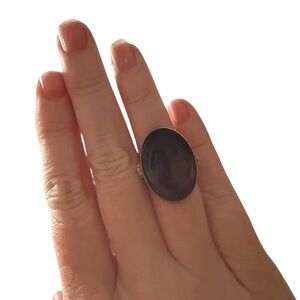 Sterling Silver Black Onyx Ring Size 6 Large Oval 925